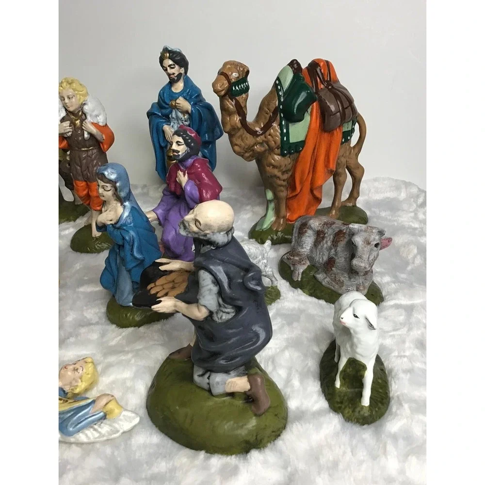 Vintage Christmas Nativity Set Atlantic Mold 17 Piece Ceramic 1970 Hand Painted‎